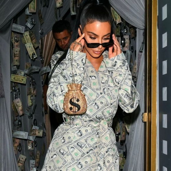 Gold Dollars Pouch of Money Crystal Clutch